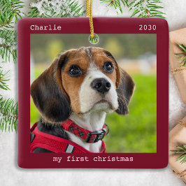 Eerste Kerstmis Aangepaste foto van Pet Puppy Dog Keramisch Ornament