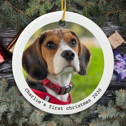 Eerste Kerstmis Aangepaste foto van Pet Puppy Dog Keramisch Ornament
