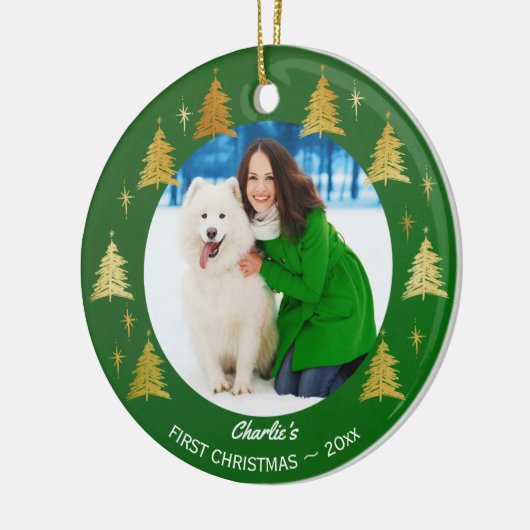 Eerste Kerstmis - Aangepaste foto voor puppy Dog Keramisch Ornament (Links)