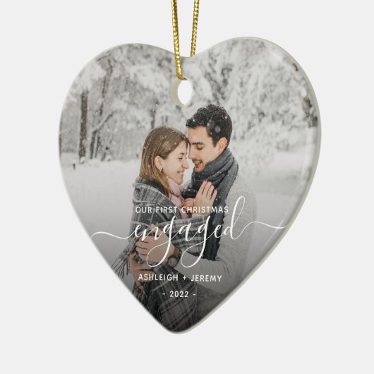 Eerste Kerstmis Aangepaste foto White Script Keramisch Ornament (Links)