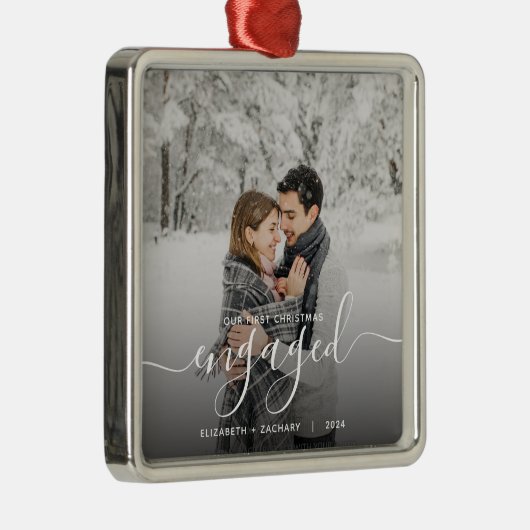 Eerste Kerstmis Aangepaste foto White Script Metalen Ornament (Rechts)