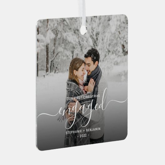 Eerste Kerstmis Aangepaste foto White Script Metalen Ornament (Voorkant Rechts)