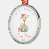 Eerste Kerstmis Aangepaste Naam Baby Giraffe Keeps Metalen Ornament (Links)