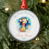 Eerste Kerstmis Aangepaste Naam Schattigee Giraffe Metalen Ornament