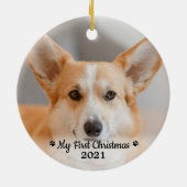 Eerste Kerstmis Aangepaste Pet Puppy Photo Dog Keramisch Ornament (Achterkant)