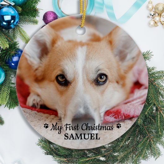Eerste Kerstmis Aangepaste Pet Puppy Photo Dog Keramisch Ornament