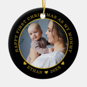 Eerste Kerstmis als Baby van mama Foto Black and G Keramisch Ornament