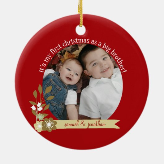 Eerste Kerstmis als Big Brother-aangepaste foto/na Keramisch Ornament (Achterkant)