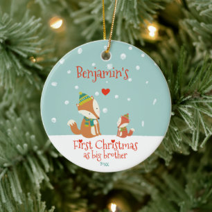 Eerste Kerstmis als Big Brother, Cute Foxes Keramisch Ornament