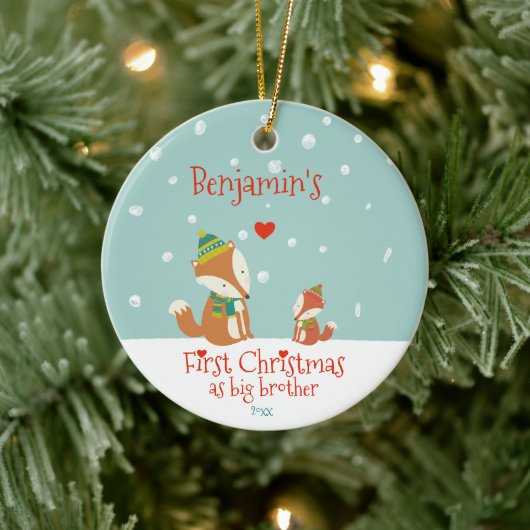 Eerste Kerstmis als Big Brother, Cute Foxes Keramisch Ornament (Boom)