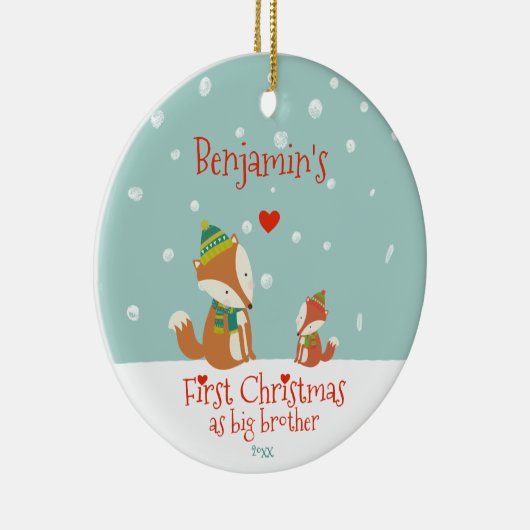 Eerste Kerstmis als Big Brother, Cute Foxes Keramisch Ornament (Rechts)