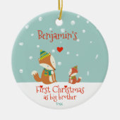 Eerste Kerstmis als Big Brother, Cute Foxes Keramisch Ornament (Voorkant)