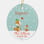 Eerste Kerstmis als Big Brother, Cute Foxes Keramisch Ornament (Links)