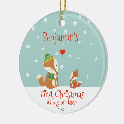 Eerste Kerstmis als Big Brother, Cute Foxes Keramisch Ornament (Links)