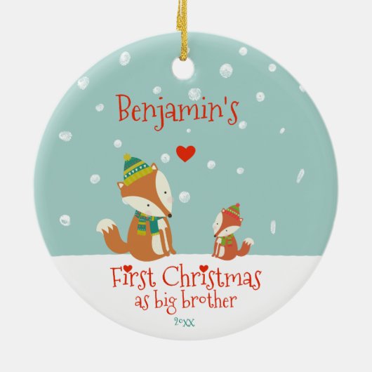 Eerste Kerstmis als Big Brother, Cute Foxes Keramisch Ornament (Achterkant)