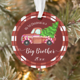 Eerste Kerstmis als Big Brother Red Truck Ornament