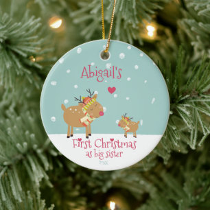 Eerste Kerstmis als Big Sister, Cute Reindeer Keramisch Ornament