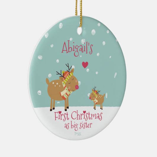 Eerste Kerstmis als Big Sister, Cute Reindeer Keramisch Ornament (Rechts)