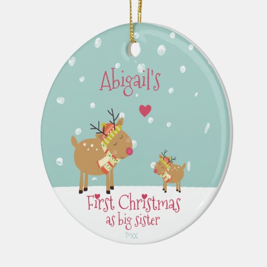 Eerste Kerstmis als Big Sister, Cute Reindeer Keramisch Ornament (Links)
