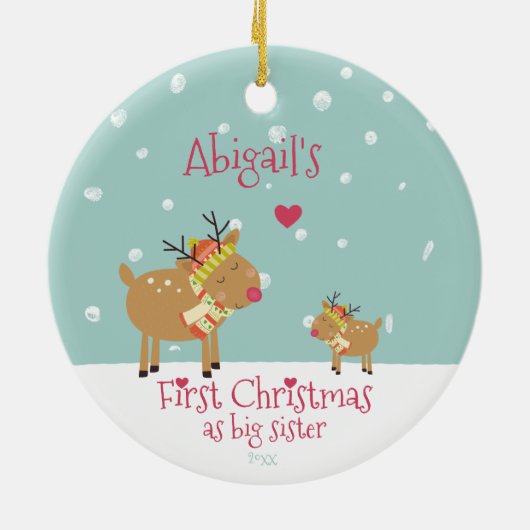 Eerste Kerstmis als Big Sister, Cute Reindeer Keramisch Ornament (Achterkant)