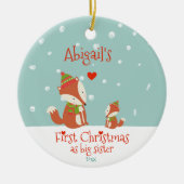 Eerste Kerstmis als Big Sister, Cute Woodland Foxe Keramisch Ornament (Voorkant)