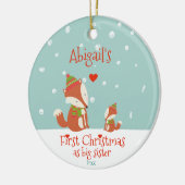 Eerste Kerstmis als Big Sister, Cute Woodland Foxe Keramisch Ornament (Links)