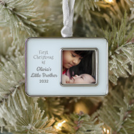Eerste Kerstmis als Big Sister Little Brother Foto Verzilverd Omlijst Ornament