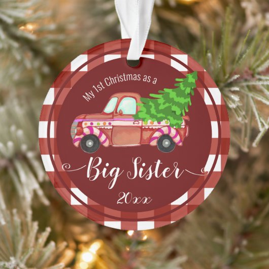 Eerste Kerstmis als Big Sister Red Truck Foto Ornament (Boom)