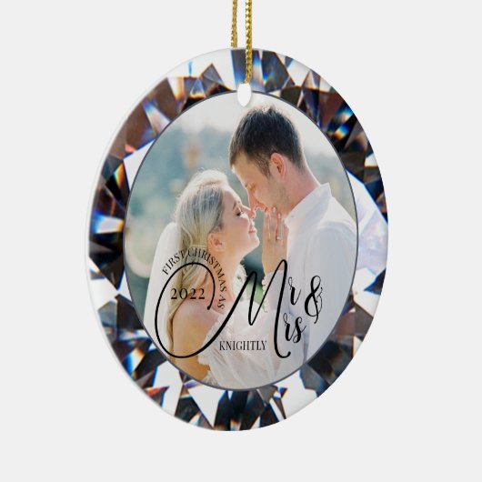 Eerste Kerstmis als de heer Diamond 2 Foto Keramisch Ornament (Rechts)