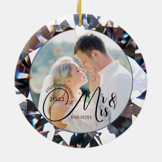 Eerste Kerstmis als de heer Diamond 2 Foto Keramisch Ornament (Achterkant)