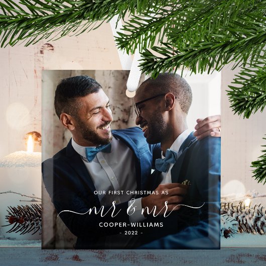 Eerste Kerstmis als de heer en de heer LGBTQ Keepo Glas Ornament