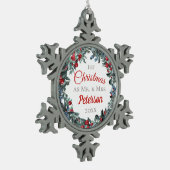 Eerste Kerstmis als de heer en mevrouw Berries Wre Tin Sneeuwvlok Ornament (Links)