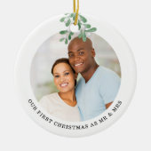 Eerste Kerstmis als de heer en mevrouw Foto Mistle Keramisch Ornament (Voorkant)