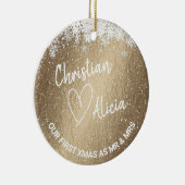 Eerste Kerstmis als de heer en mevrouw Gold Orname Keramisch Ornament (Rechts)