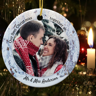 Eerste Kerstmis als de heer en mevrouw Holiday Fot Keramisch Ornament