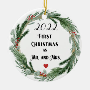 Eerste Kerstmis als de heer en mevrouw. Keramisch Ornament