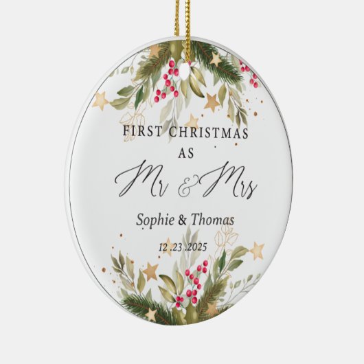 Eerste Kerstmis als de heer en mevrouw Keramisch Ornament (Rechts)