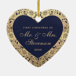 Eerste Kerstmis als de heer en mevrouw Navy Blue G Keramisch Ornament