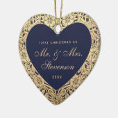 Eerste Kerstmis als de heer en mevrouw Navy Blue G Keramisch Ornament (Links)