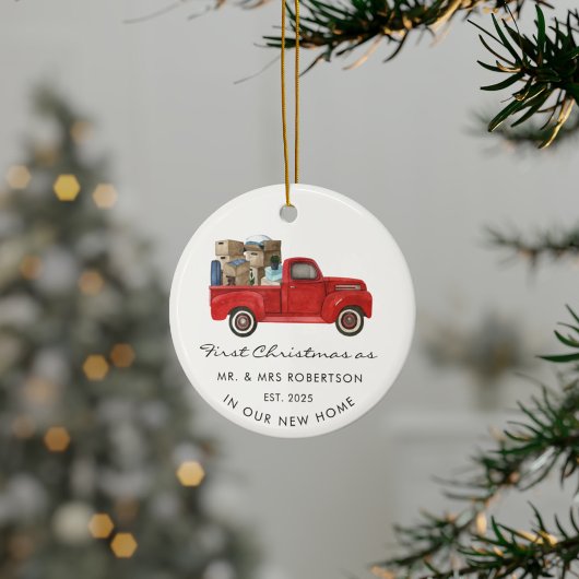 Eerste Kerstmis als de heer en mevrouw Red Truck N Keramisch Ornament