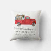 Eerste Kerstmis als de heer en mevrouw Red Truck N Kussen (Achterkant)