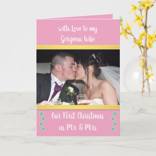 Eerste Kerstmis als de heer en mevrouw roze en gro Kaart (Gele Bloem)