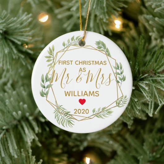 eerste Kerstmis als de heer en mevrouw trouwfoto Keramisch Ornament (Boom)