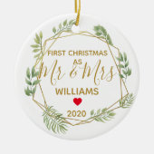 eerste Kerstmis als de heer en mevrouw trouwfoto Keramisch Ornament (Voorkant)