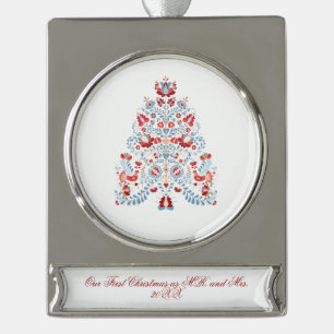 Eerste Kerstmis als de heer en mevrouw Verzilverd Banner Ornament