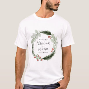 Eerste Kerstmis als de heer en mevrouw Wreath Holi T-shirt