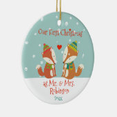 Eerste Kerstmis als de heer & mevrouw - Cute Woodl Keramisch Ornament (Rechts)