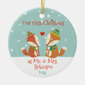 Eerste Kerstmis als de heer & mevrouw - Cute Woodl Keramisch Ornament (Voorkant)