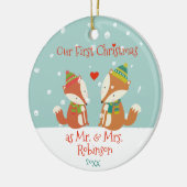 Eerste Kerstmis als de heer & mevrouw - Cute Woodl Keramisch Ornament (Links)