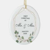 Eerste Kerstmis als de heer & mevrouw gepersonalis Keramisch Ornament (Rechts)